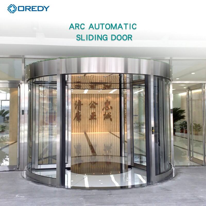 OREDY automatikus ívelt csúszóajtó-rendszer, kör alakú üvegajtó-meghajtók motort tartalmaznak szállodai használatra szolgáló ajtónyitókként