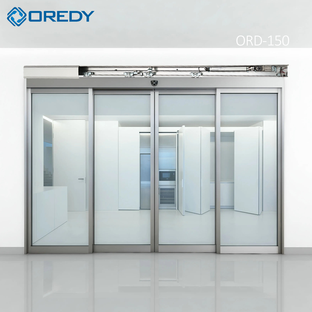 OREDY moderne sensorstyrt skyvedør med glasspanel og automatisk fjernkontroll for bruk på hotell og i supermarkeder, aluminiumsrammer med 1 års garanti