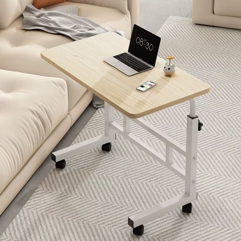 Cheap Living Room Sofa Side Laptop Table Removable Wooden top Height Adjustable Bedside Computer Desk With Wheels supplier