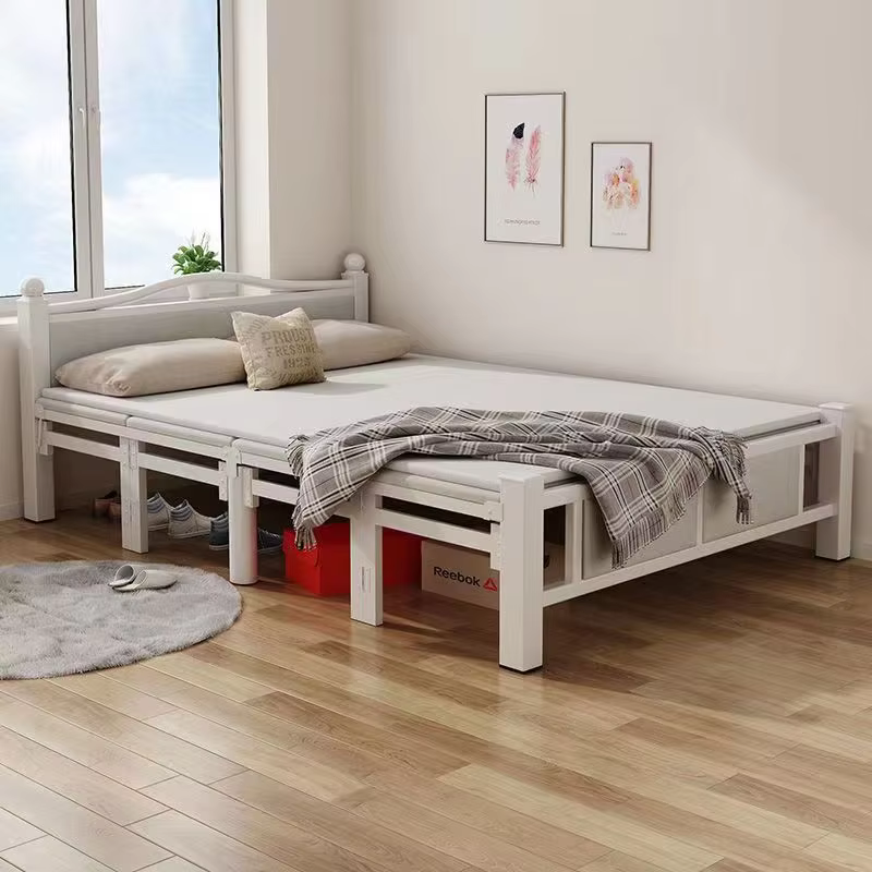 product modern design single iron bed frame durable metal folding bed platform for bedroom or apartment used in schools-1
