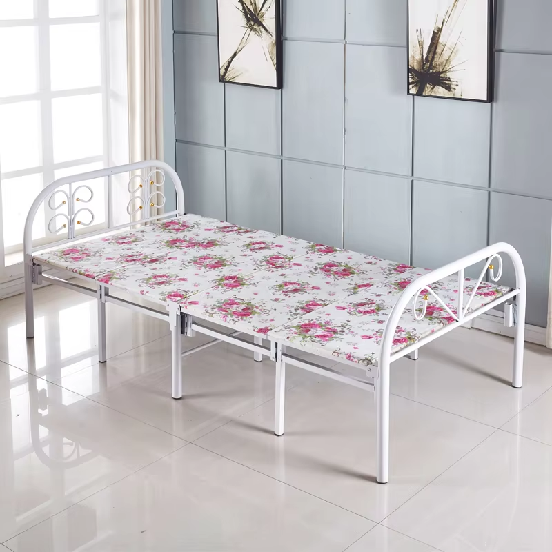 product cheap folding bed bedroom furniture collapsible portable iron foldable mattress beds metal single folding beds for adults-0
