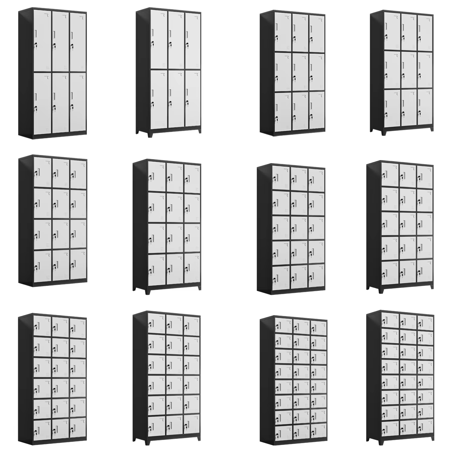 Assembled Metal Storage Locker Cabinet with Feet Steel Gym Clothing Storage Wardrobe 6/9/12 Door Iron Locker with Hanging Rod details