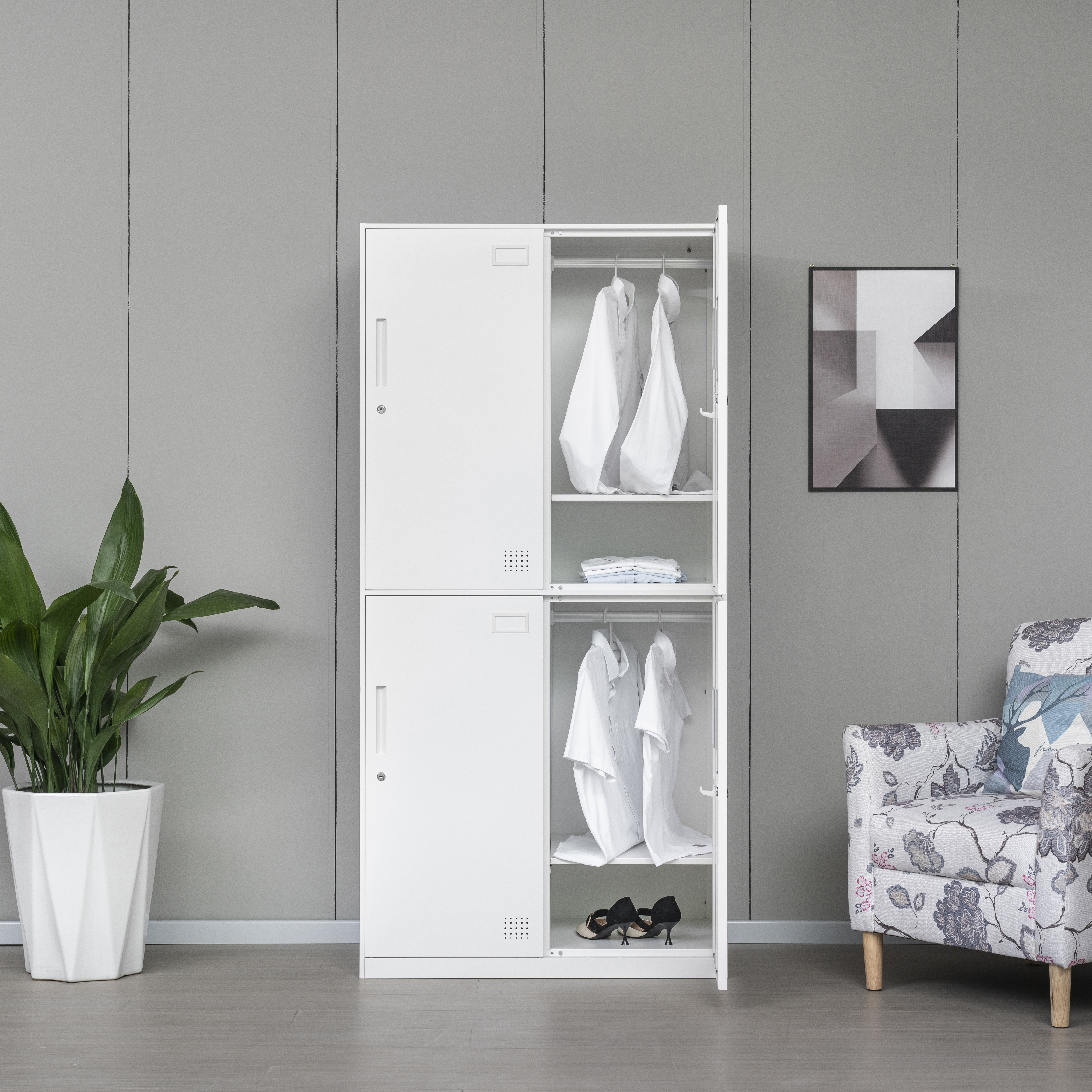 4 Doors Steel Metal Wardrobe Closet Bedroom Furniture 