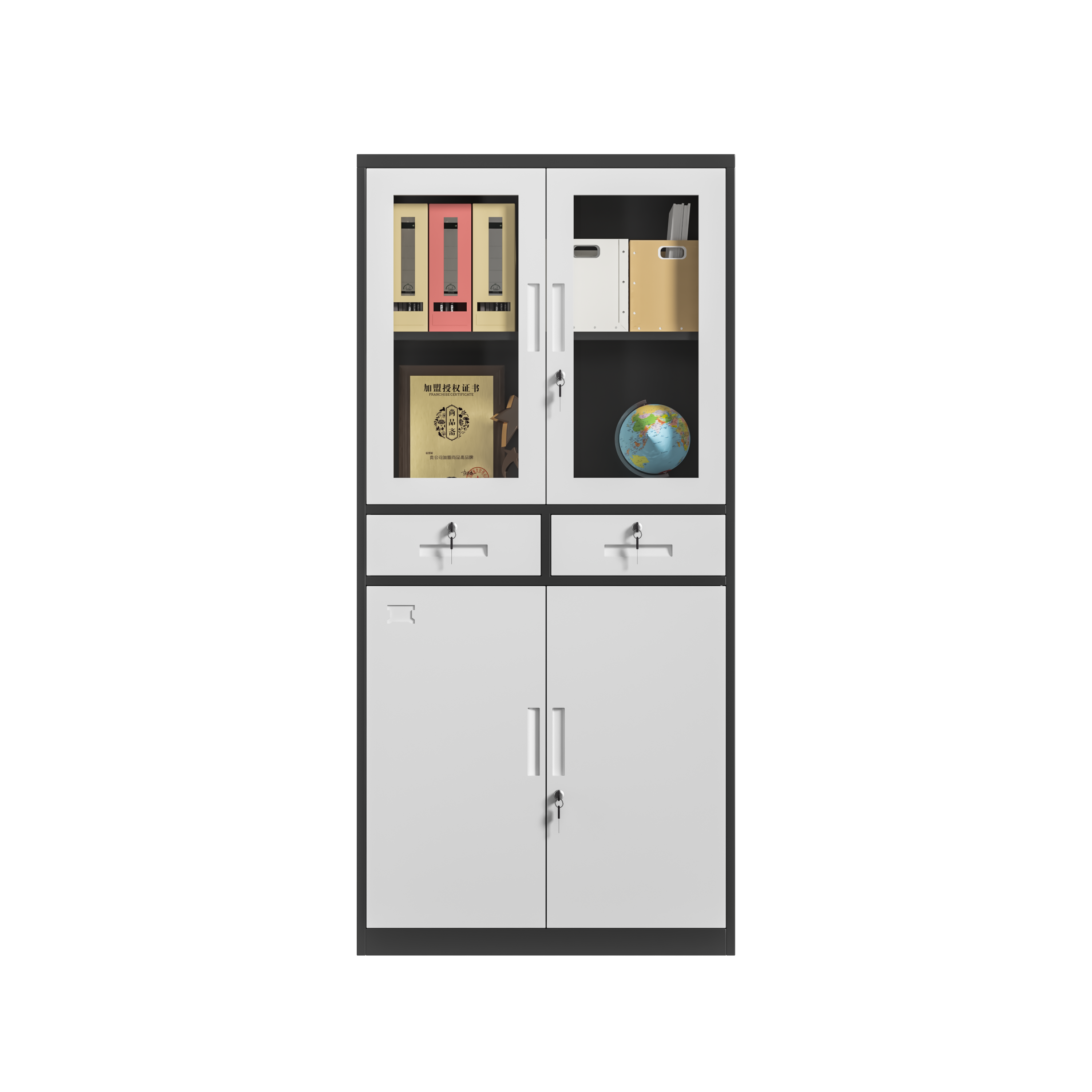 Steel Commercial Office Furniture files storage glass door key lock cabinet customized size color metal filing cabinet
