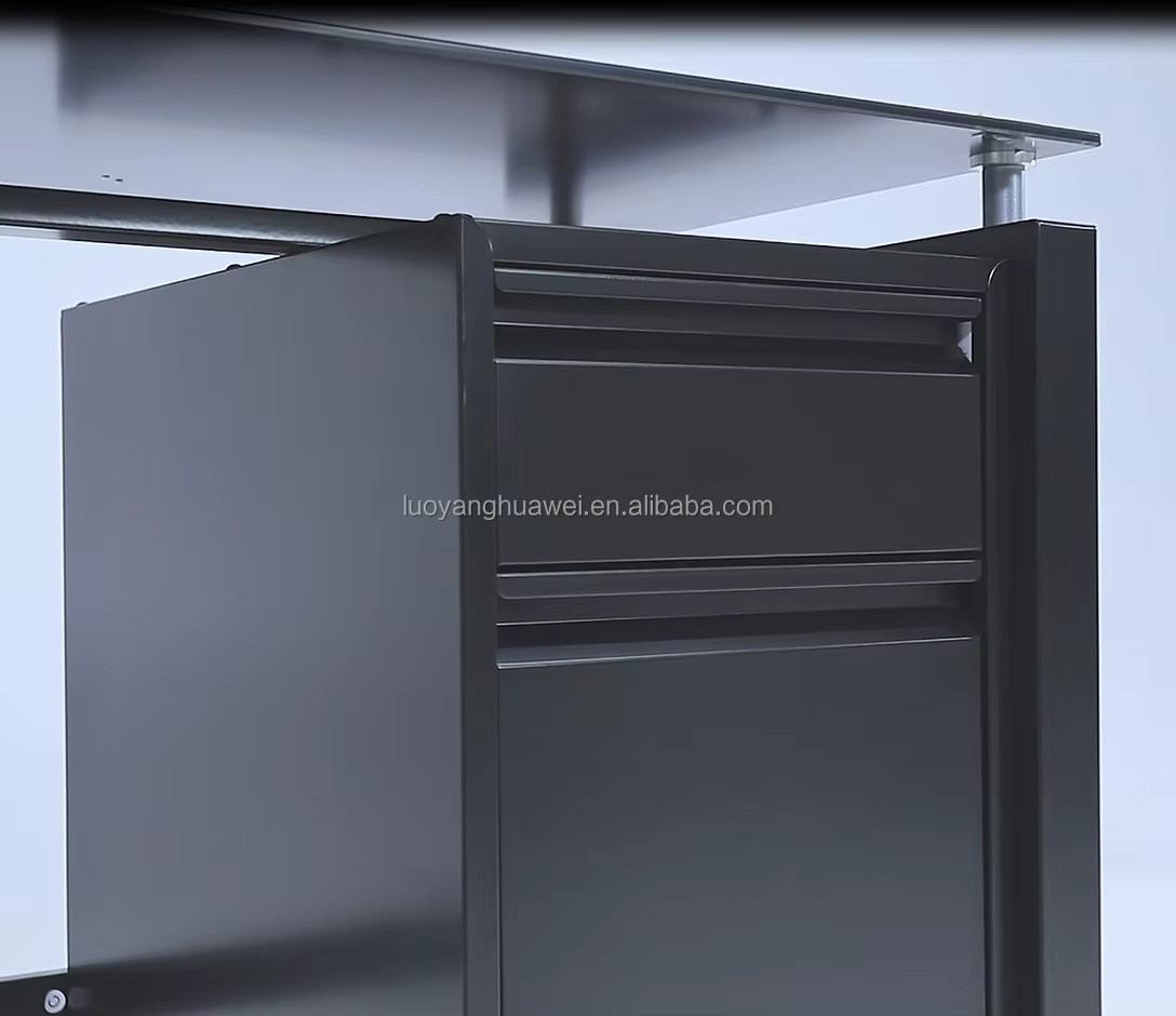 Cheap Modern black color glass top steel metal office desk factory