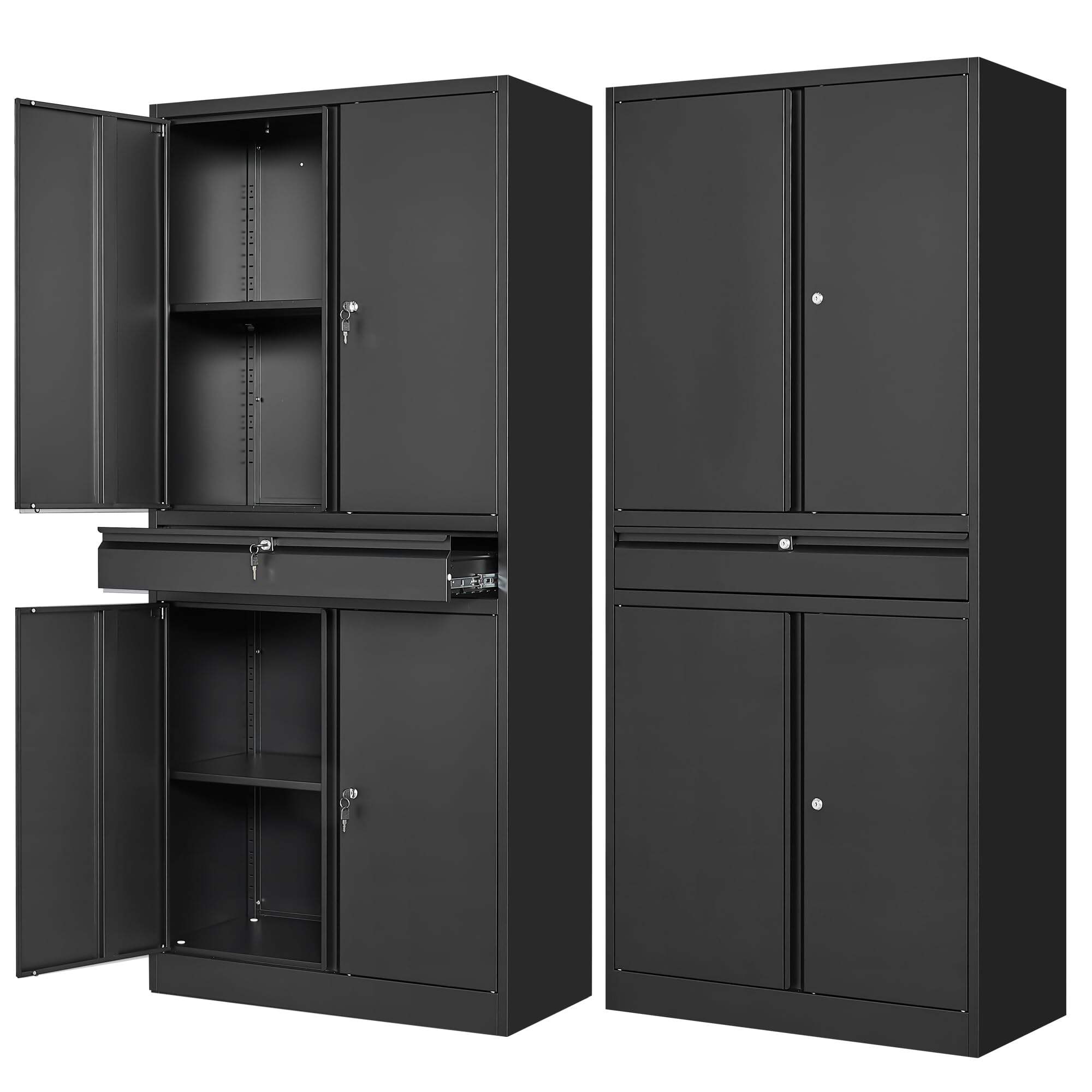 Metal Storage Cabinet with 1 Drawer and 4 Door for Garage, Office, Utility Room