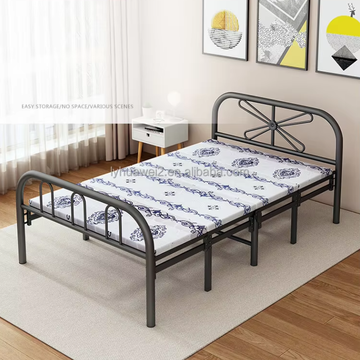 product cheap folding bed bedroom furniture collapsible portable iron foldable mattress beds metal single folding beds for adults-2