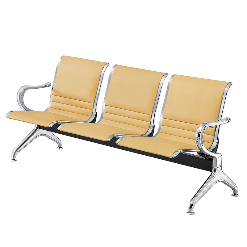 Modern Black PU Leather & Stainless Steel 3-Seat Public Waiting Chair for Airport, Hospital & Commercial Spaces