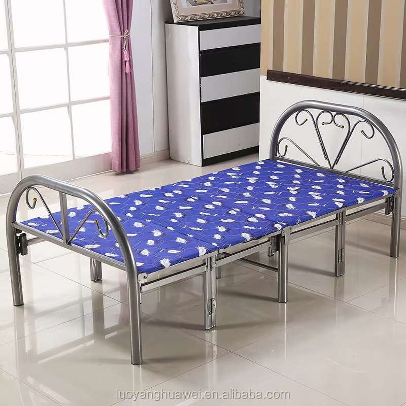 product cheap folding bed bedroom furniture collapsible portable iron foldable mattress beds metal single folding beds for adults-1