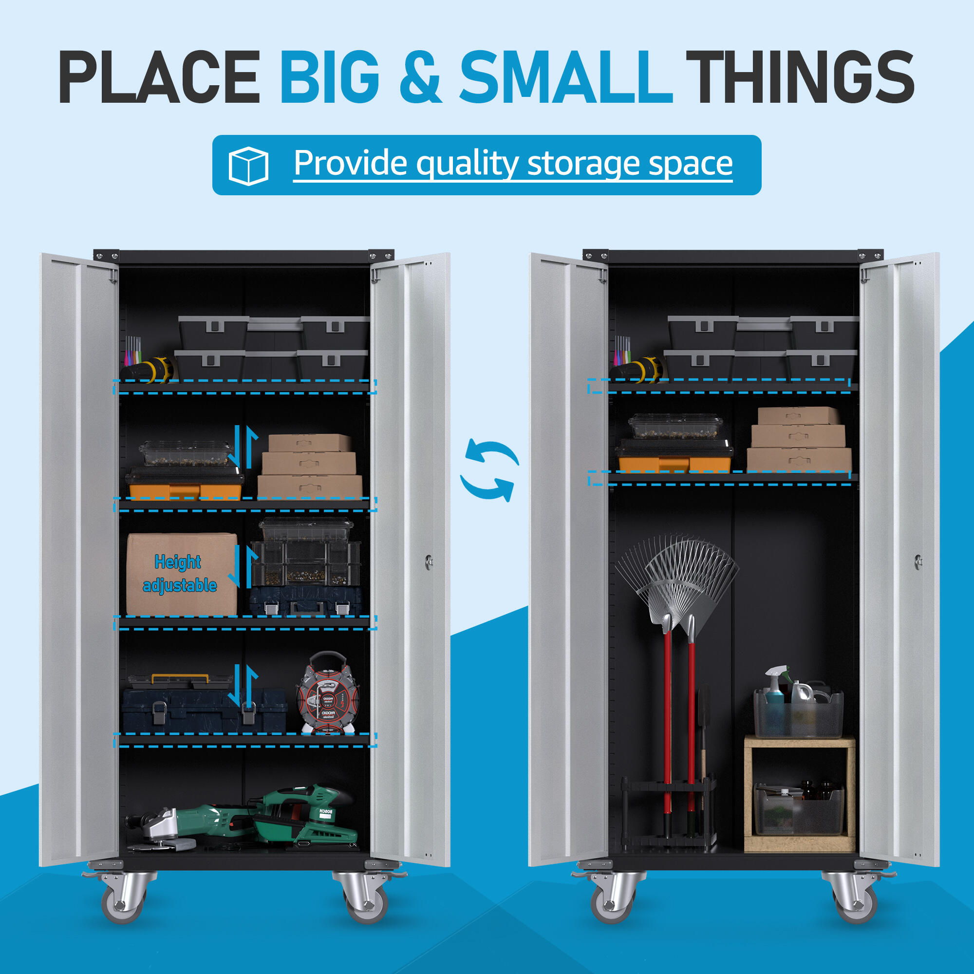 71" Tall Garage Storage Cabinets With Locking Doors And 4 Adjustable Shelves,Metal Storage Cabinets With Wheels Metal Wardrobe factory