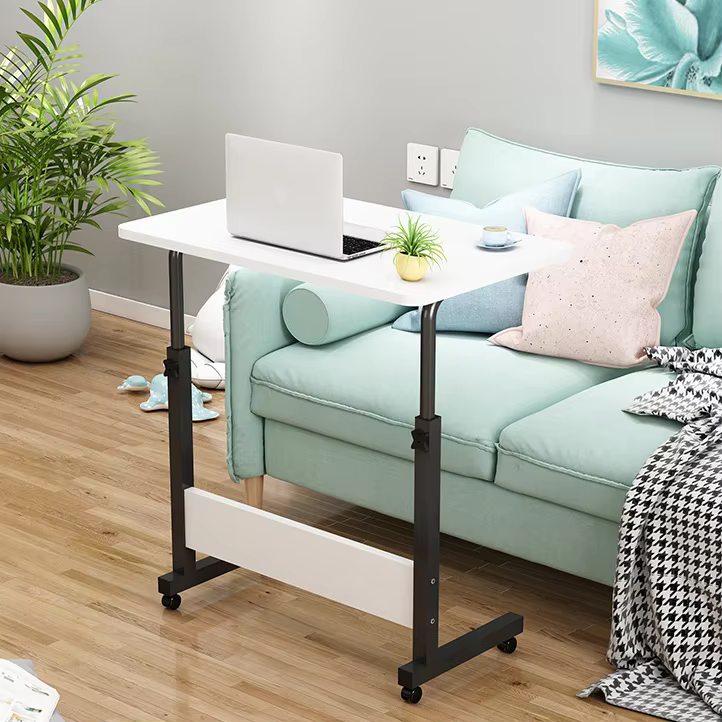 Cheap Living Room Sofa Side Laptop Table Removable Wooden top Height Adjustable Bedside Computer Desk With Wheels manufacture