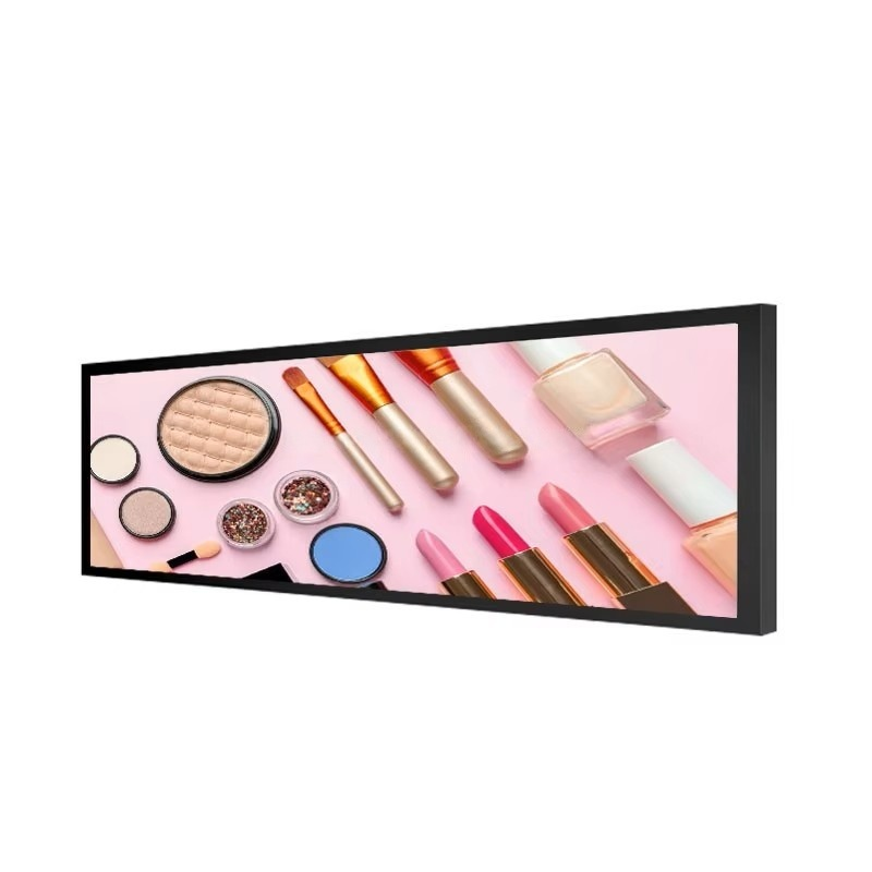 شاشة LCD ممدودة بحجم 39.5 بوصة تدعم 1920*716/3840*1432، شاشة إعلانات رفوف LCD، علامات رقمية وعرض لبارات