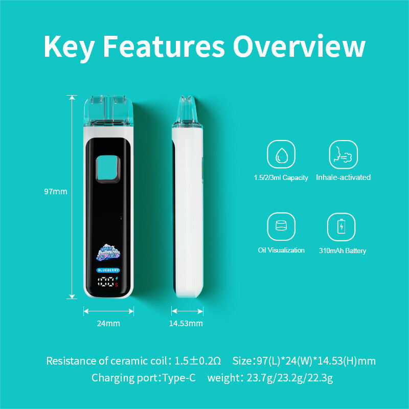 Sans Poteau Écran Plein Activation Air Jetable CBD/THC Vape