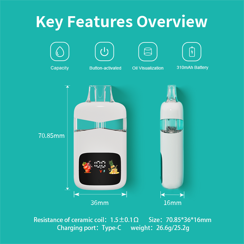 Dual Chamber Postløs Full Skjerm Engangs CBD/THC Vape