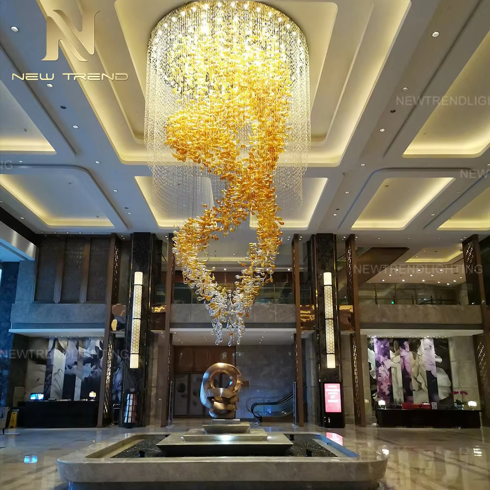 CPL-323 Luxury Bespoke Large Lighting Indoor Decoration Villa Hall Hotel Lobby Staircase Glass LED Chandelier