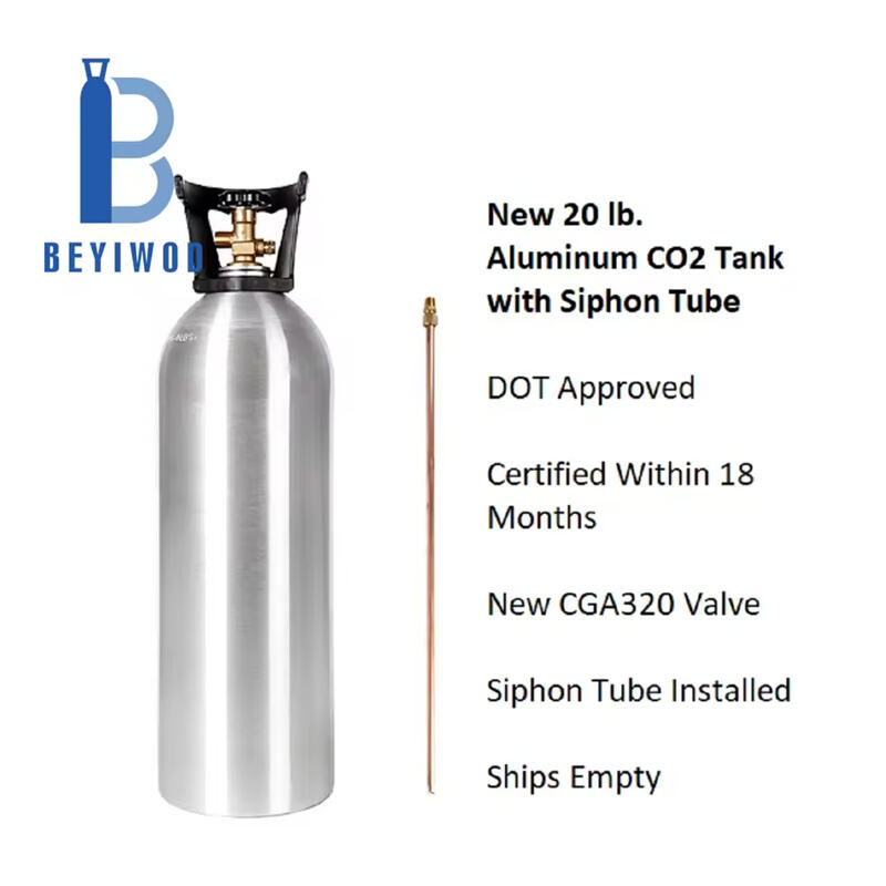Балон за въглероден диоксид, одобрен от DOT, с вместимост 5 lb, 10 lb, 15 lb, 20 lb и 50 lb