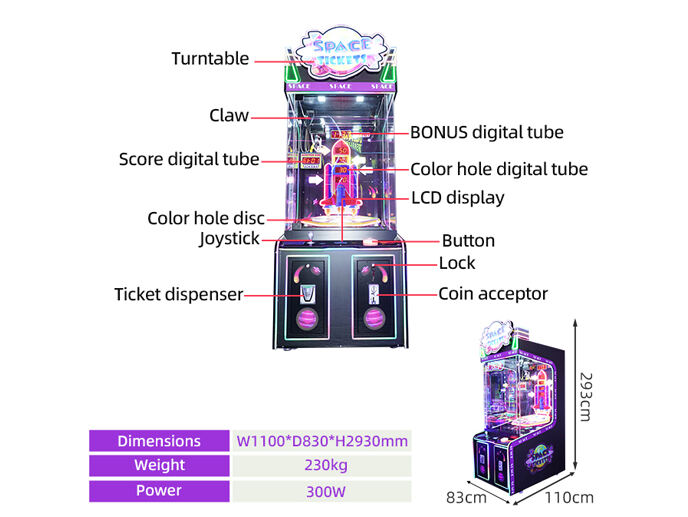 Space Tickets Redemption Arcade Ticket Claw Machine