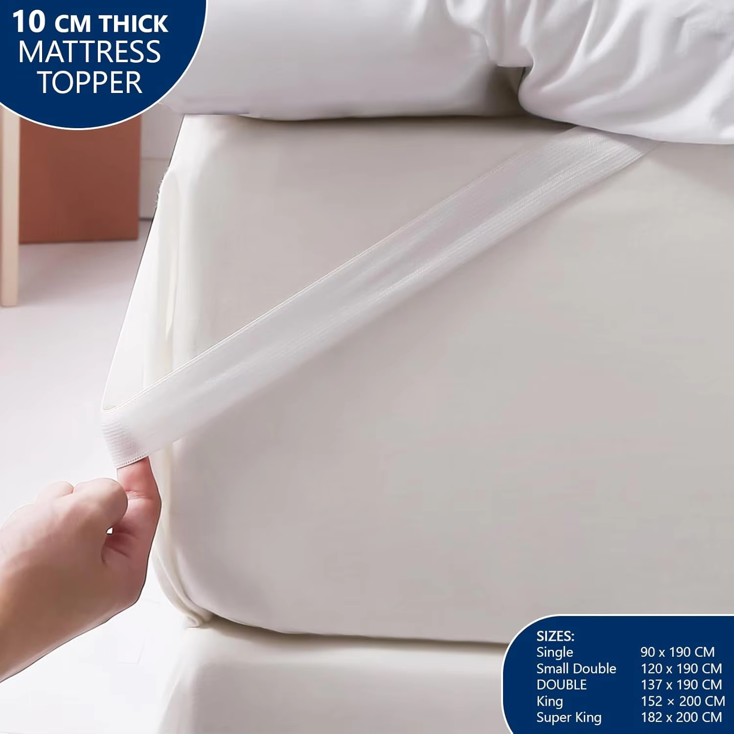 Washable Mattress Topper Hollow Fibre Filled 10cm Thick Bed Topper with Elastic Straps manufacture