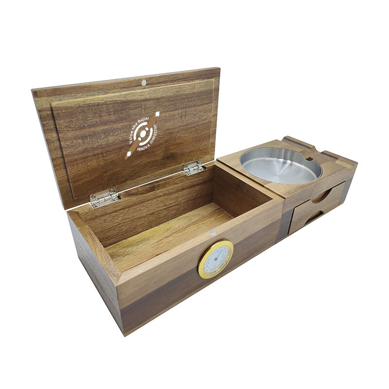 Humidor de madera multifuncional para puros, portavasos con almacenamiento para accesorios de puros