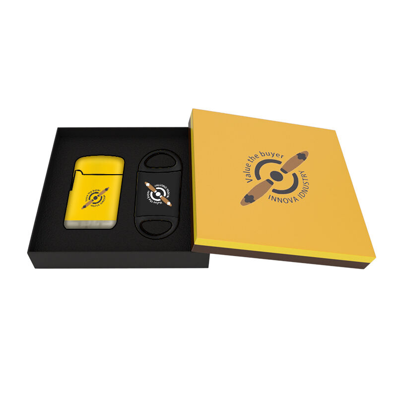 Juego de accesorios personalizados para puros, cortador y encendedor, juego de regalo de 2 piezas