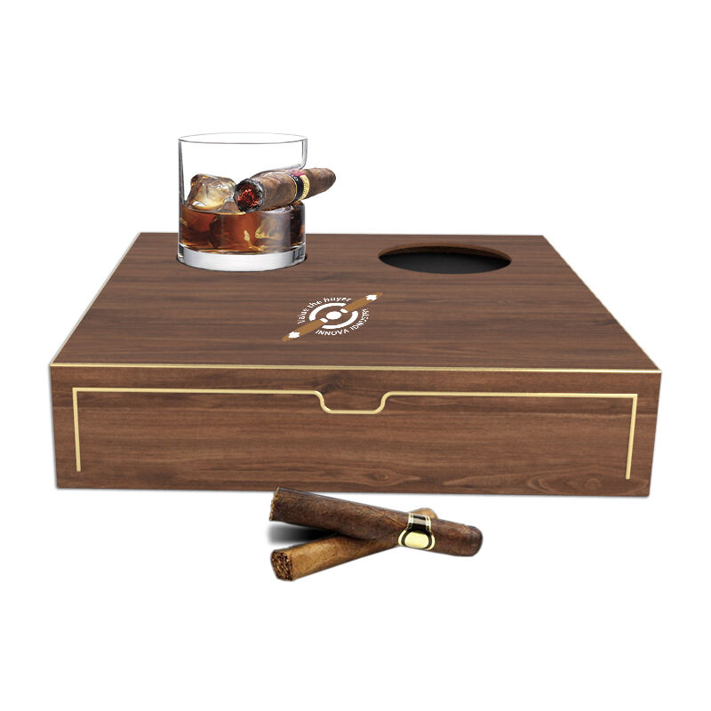 Juego multifuncional de estuche para puros con ranura para copa de vino