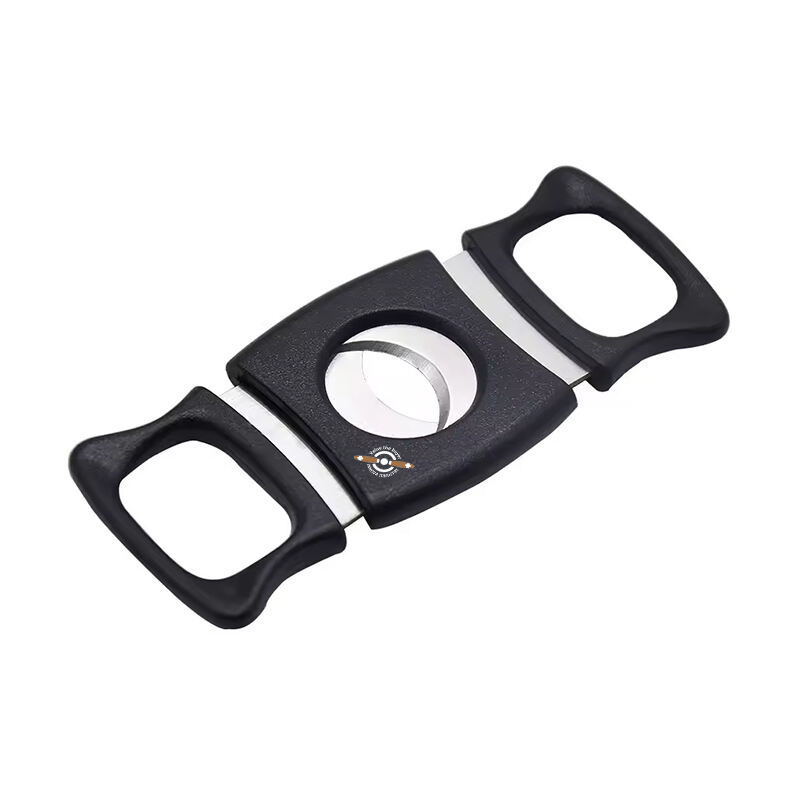 Cortador de puros de acero inoxidable con doble cuchilla y mango de plástico con logotipo personalizado