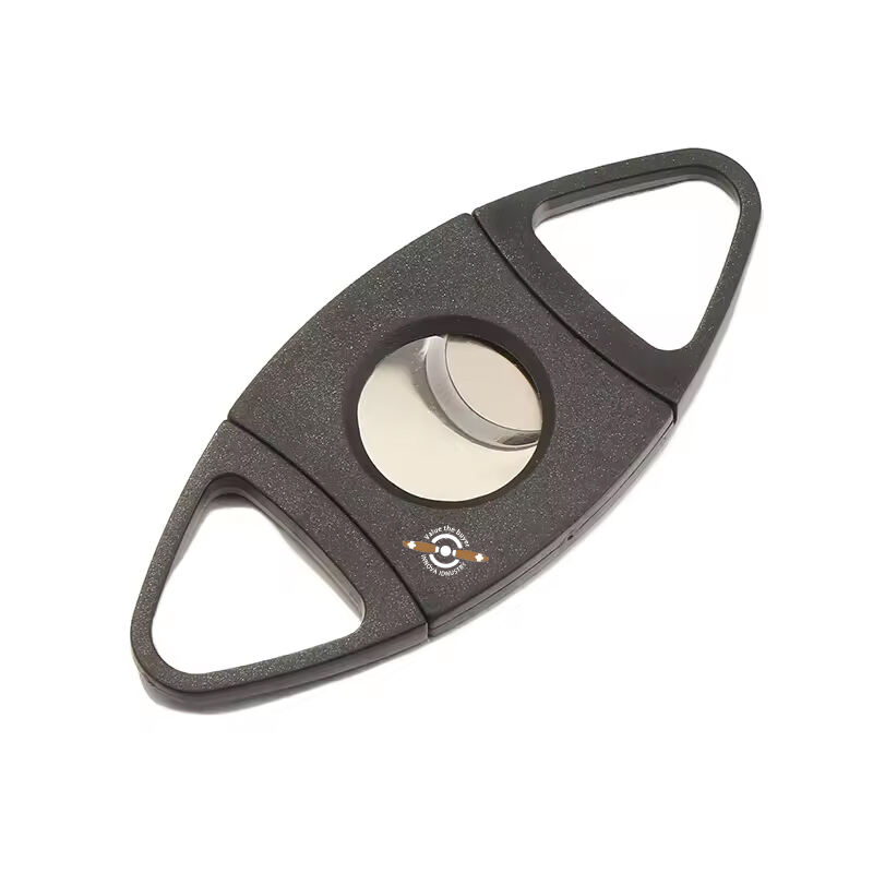 Cortador de puros de doble cuchilla de acero inoxidable negro con cuerpo de plástico