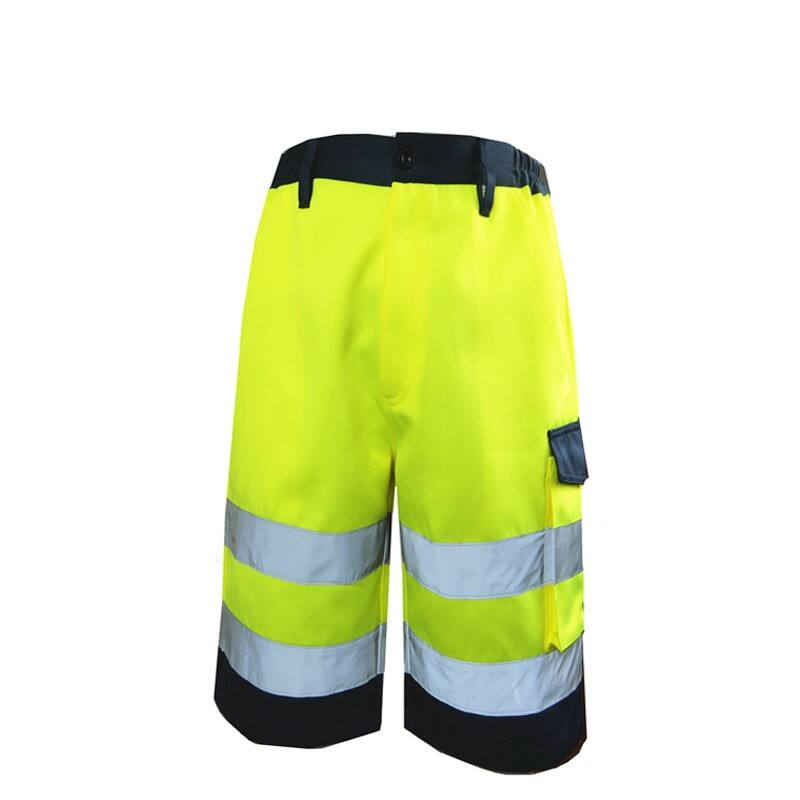 Hi Vis Yellow Men Cargo Pants Cotton Work Shorts  With Multi Pockets