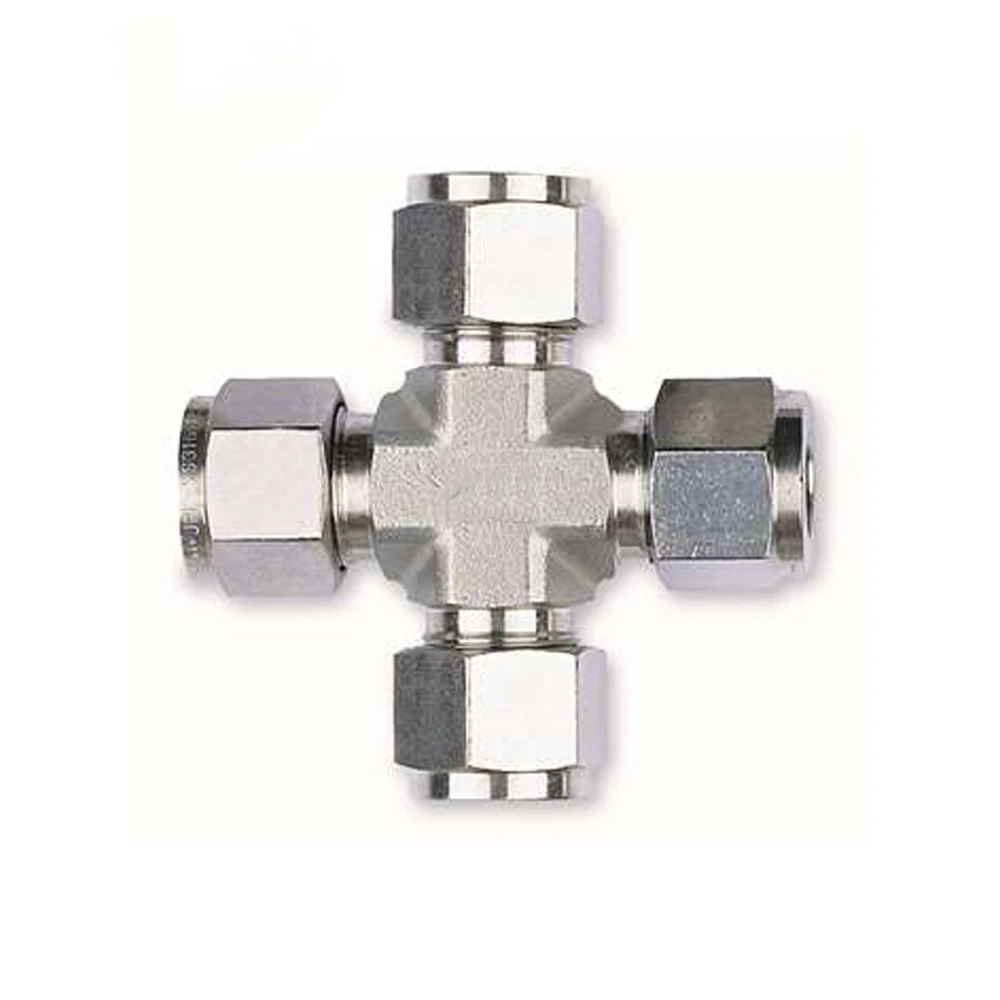 Union Cross Instrument Compression Double Ferrule Four-Way Pipe Fitting 1/4in Ferrule