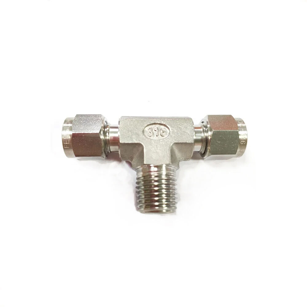 Male Branch Tee 1/4 Ferrule x 1/4 Male x1/4 Ferrule Stainless Steel 316L Compression Fitting NPT Thread