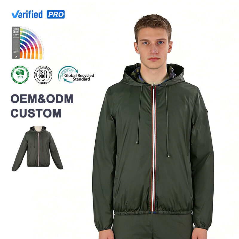 OEM ODM Men's Army Green Camo Print Reversible Windbreaker Jacket 