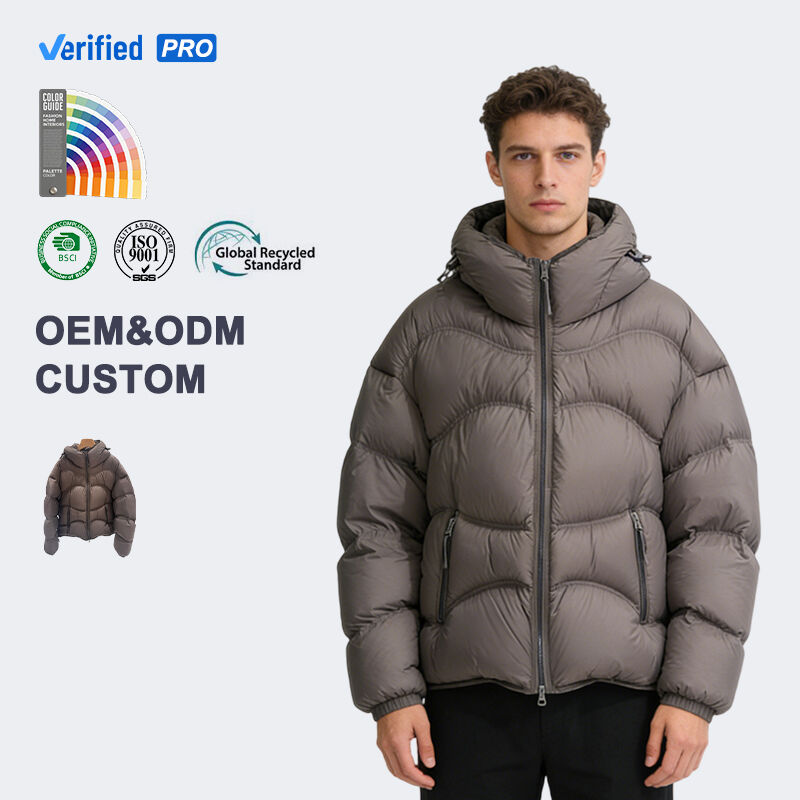 Windproof Curved Quilted Winter Outerwear Hooded Men's Puffer Coat