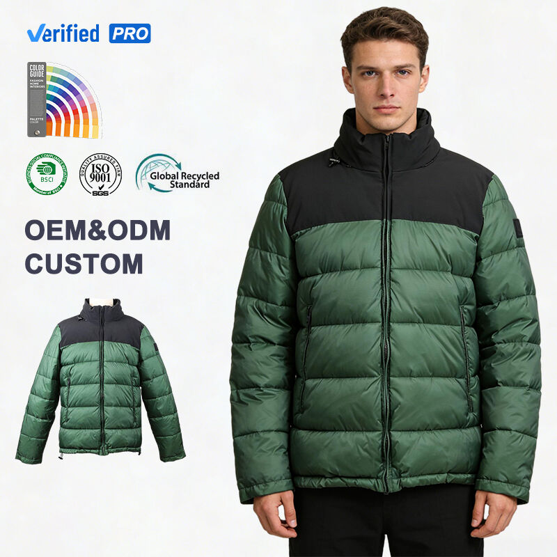 Men's Two Tone Puffer Jacket Stand Collar Windproof Warm Custom Logo OEM