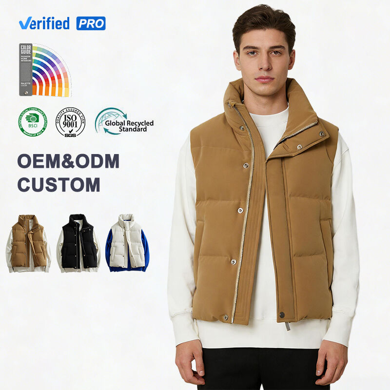   Custom Logo OEM Stand Collar Dual Closure Men's Puffer Vest 