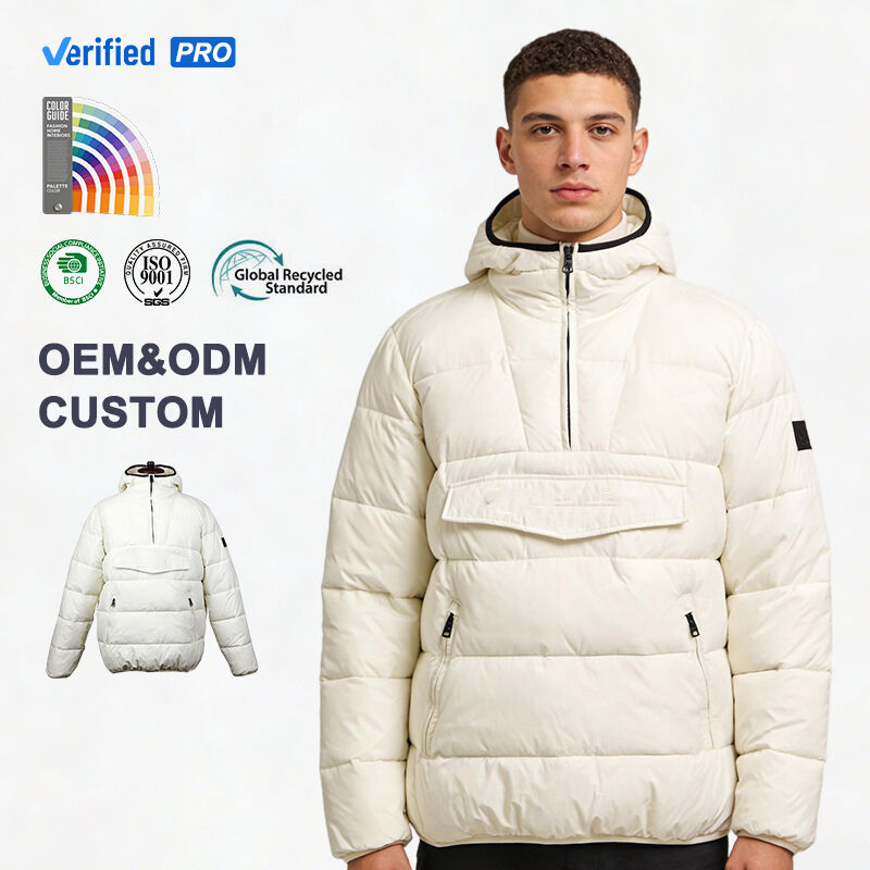 Custom Logo half-Zip Hooded Big Pocket Design Oversized Puffer Jacket