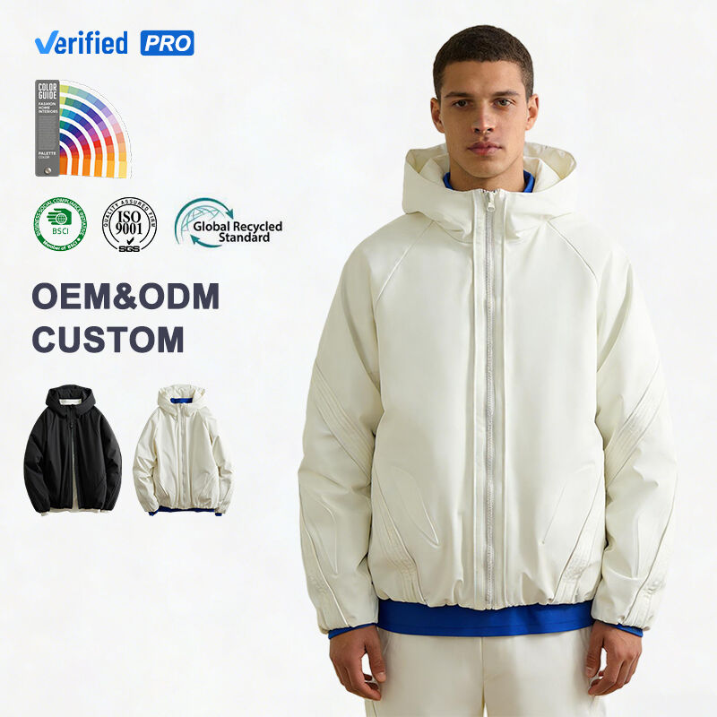 Men's Puffer Jacket Plain Quilted Dual Closure Stand Collar Custom OEM