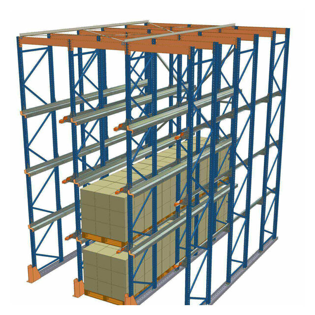 தொகுதி பொருட்களை சேமிக்க உகந்த கனமான ஓட்டுநர் வழியாக உள்ளே செல்லும் ரேக்கிங்