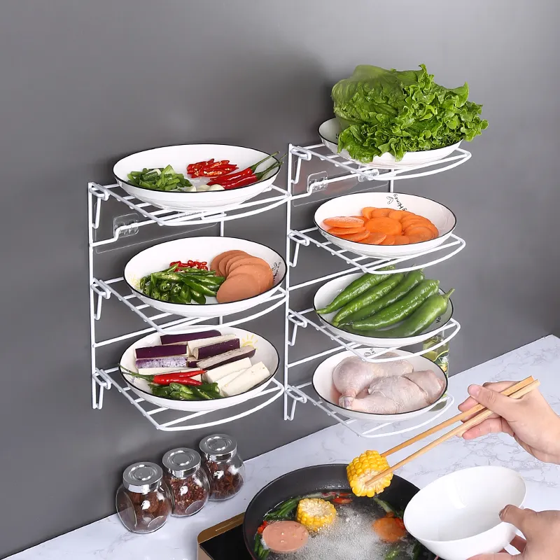 Basket Fruit Vegetable Plate Holder Rack Foldable Storage Organizer for Home Kitchen Dish Drying Rack 3 4 Tier Metal Supply