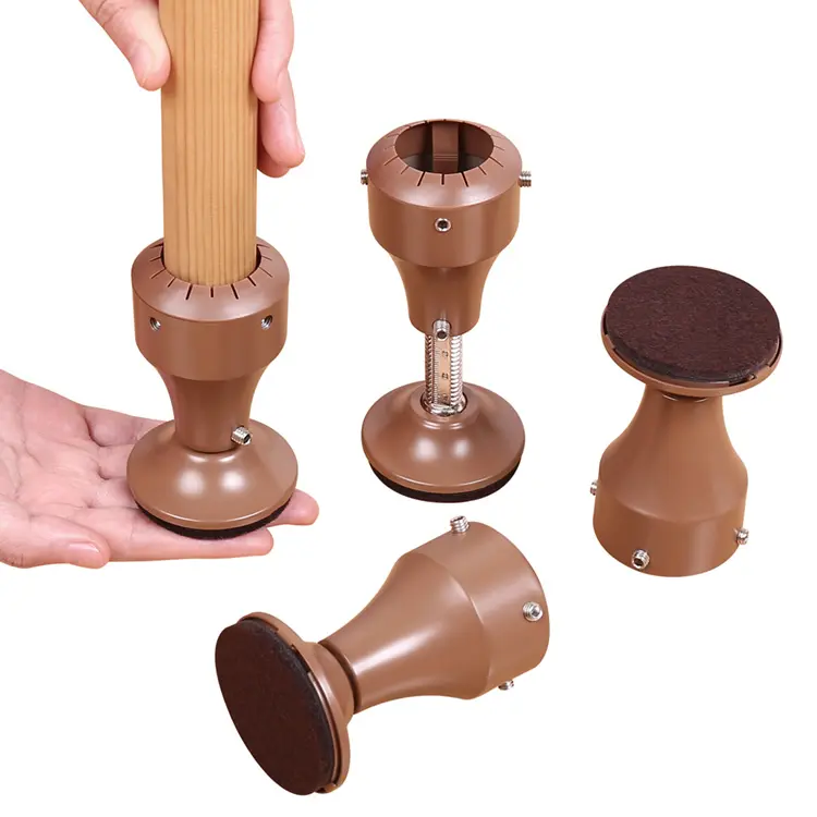 China Supplier Wooden Steel Furniture Leg Risers Adjustable Height Brown Wine Glass Model Bed Furniture Risers