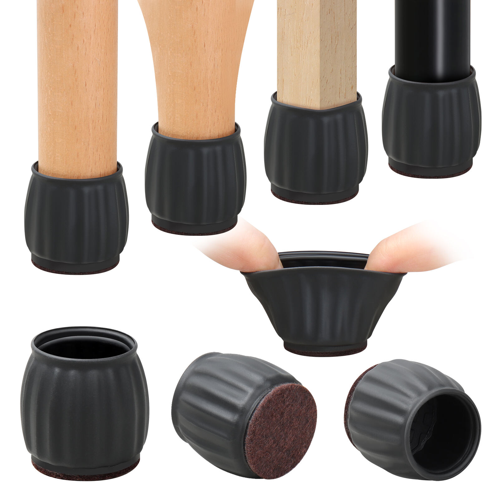 24 PCS Chair Leg Floor Protectors for Hardwood Floors, Felt Furniture Pads, Chair Leg Caps Covers, Bar Stool Floor Protectors for Chair, Chair Cups Sliders for Wood Floors (Fit 0.8-1.1, Black)