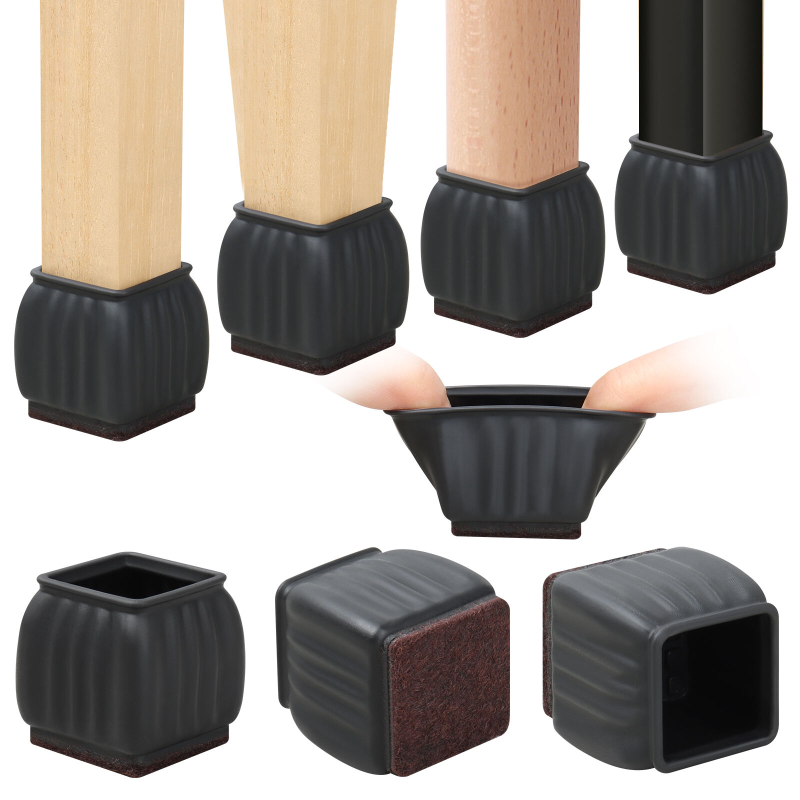 24 PCS Square Silicone Chair Leg Floor Protectors, Felt Furniture Pads, Bar Stool Leg Floor Protectors for Chairs, Chair Leg Caps Covers, Chair Socks Sliders for Wood Floors (Fit 0.8