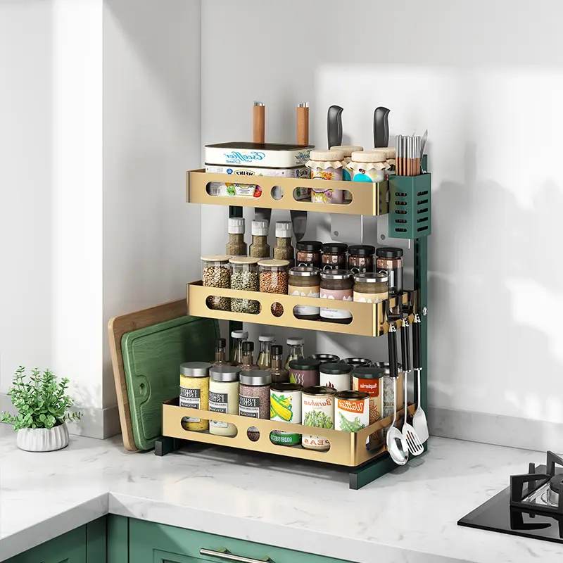 Kitchen Spice Organizer Rack Household kitchen Rack Stainless Steel bottle Holders Stainless Steel Kitchen Utensil Holder