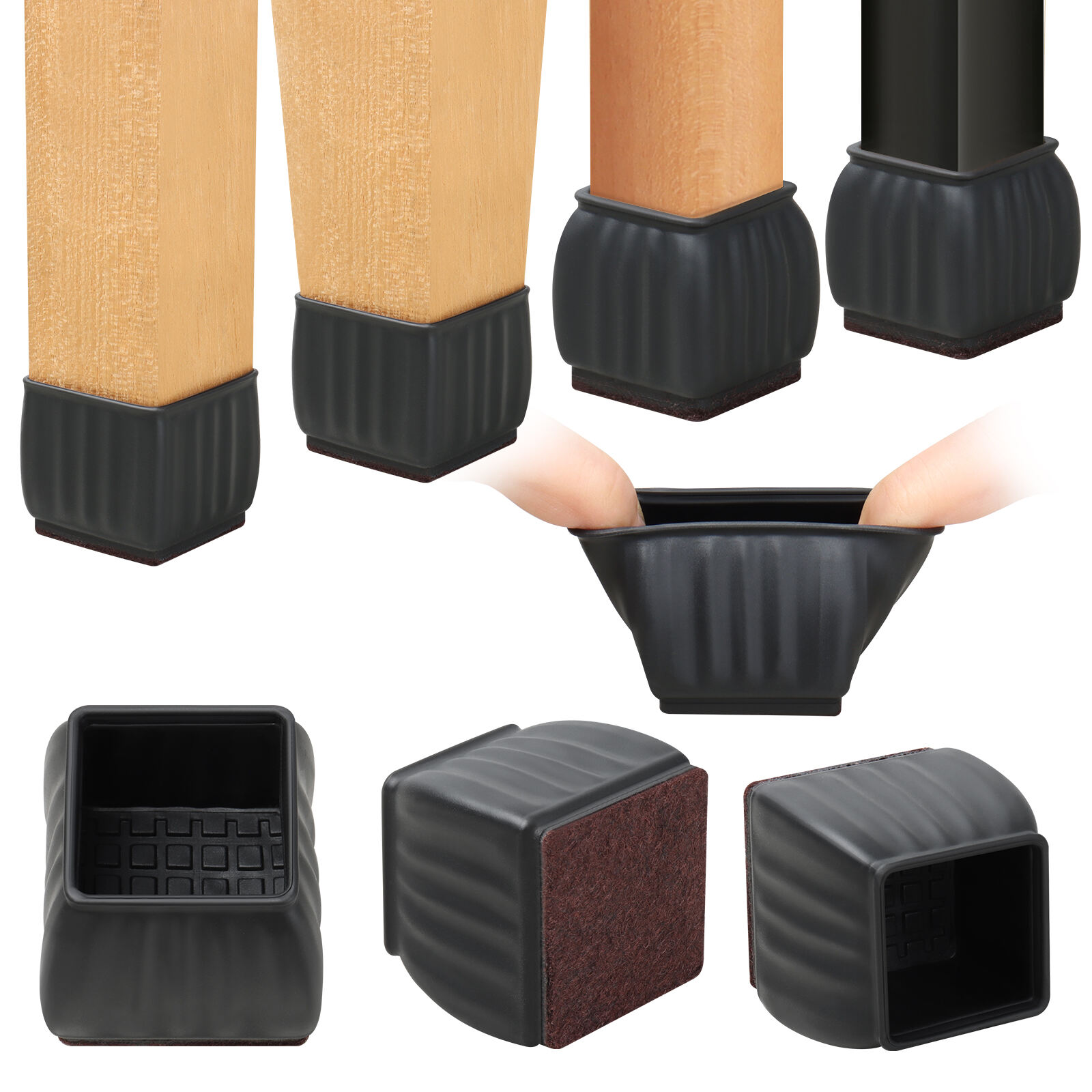 24 PCS Square Silicone Chair Leg Floor Protectors, Felt Furniture Pads, Bar Stool Leg Floor Protectors for Chairs, Chair Leg Caps Covers, Chair Cups Sliders for Wood Floors (Fit 1.1