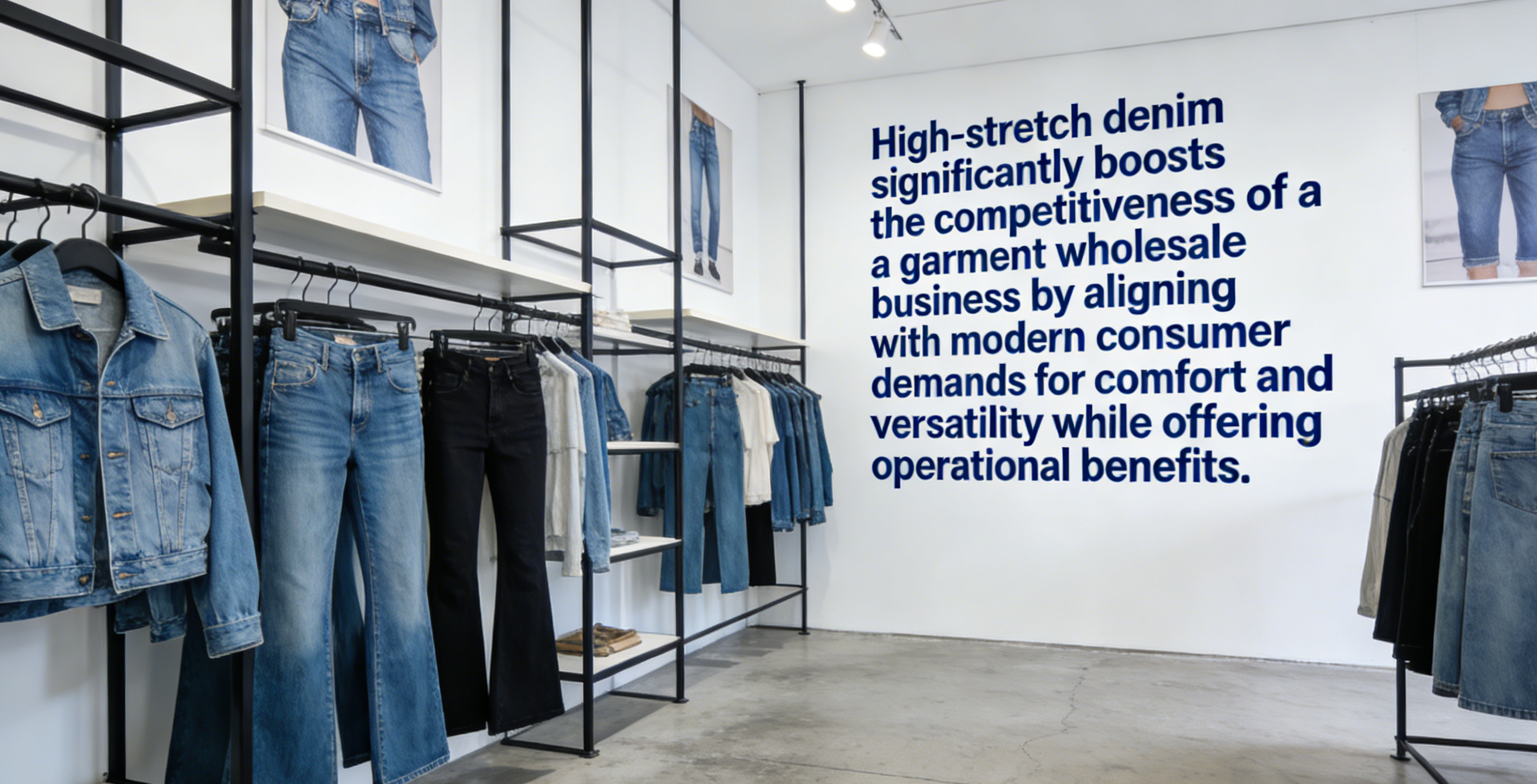 How does high-stretch denim improve the competitiveness of garment wholesale business?