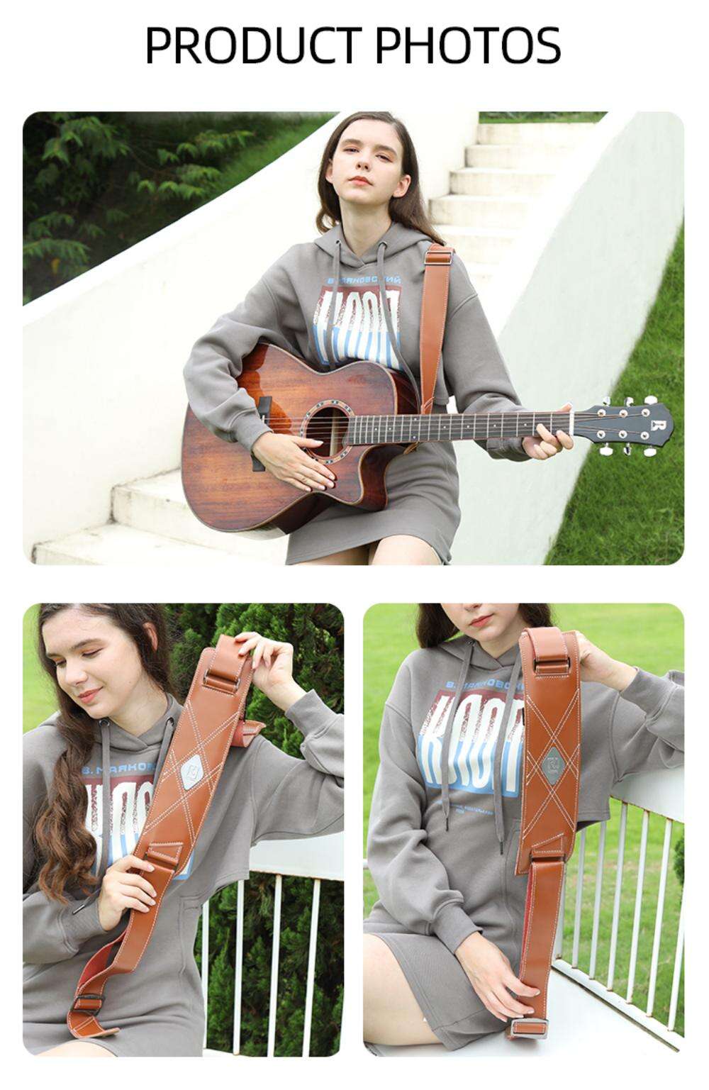 Real Mission Mountain Ridge high end Leather guitar strap PU electric guitar strap factory wholesale bass belt Pu Guitar Strap factory