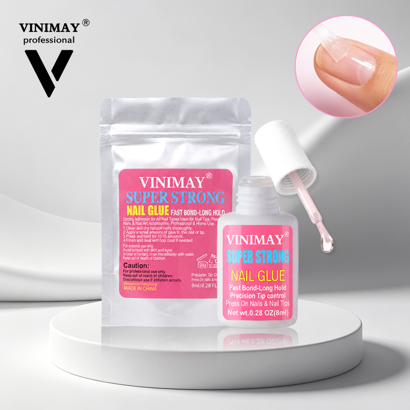 Vinimay ātra sausēšanās superstiprā naglu līme, gaiši rozā šķidrums, ilgstoša fiksācija nagu uzlīmēm / nagu galiņiem / stikla akmeņiem