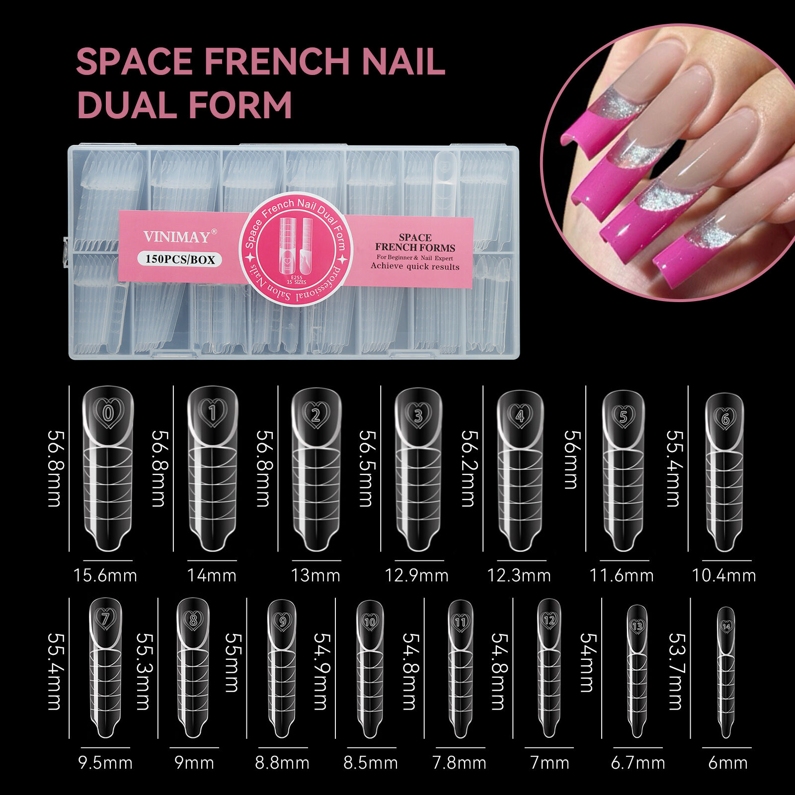 विनिमय स्पेस फ्रेंच डुअल नेल फॉर्म्स, 15 आकार, एक्रिलिक फ्रेंच टिप नेल फॉर्म्स एक्सटेंशन टूल