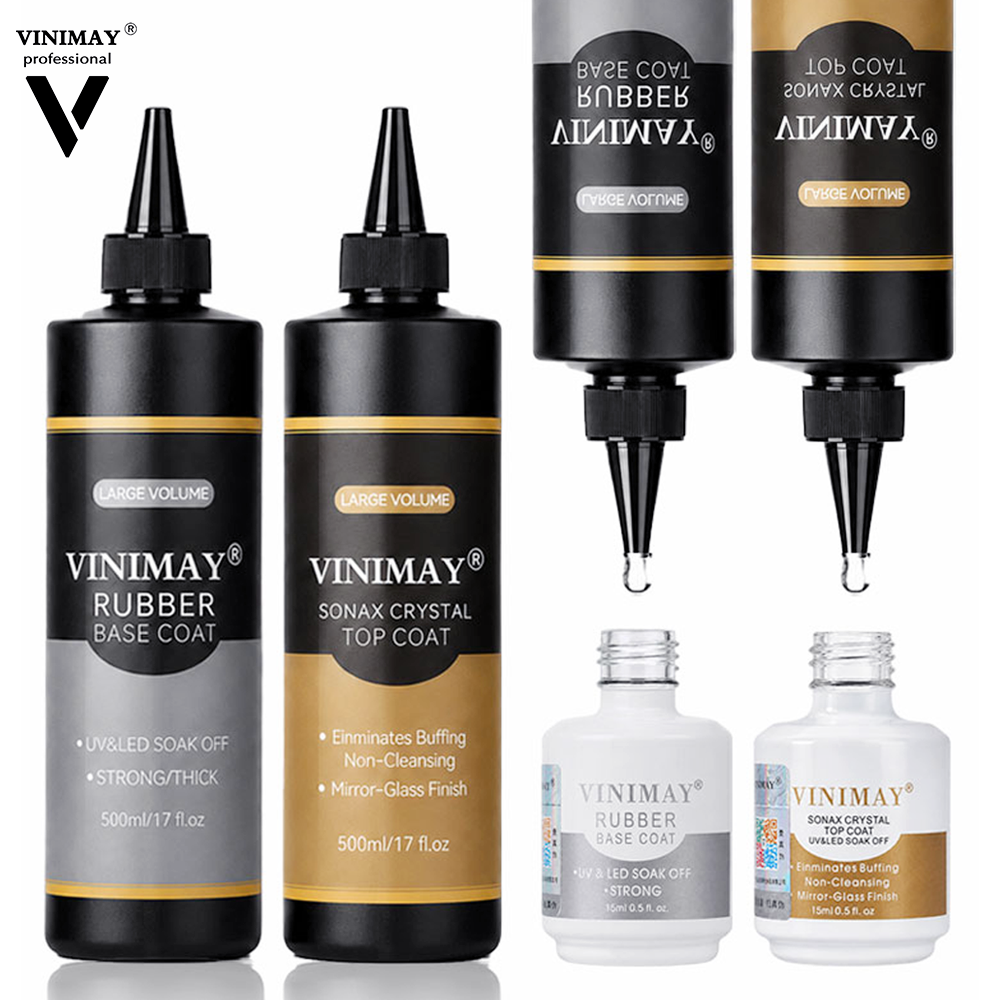 Vinimay Factory OEM Large Capacity Top Coat Base Coat Custom Logo Gel Top Coat No Wipe High Shine Multiple Capacities Available