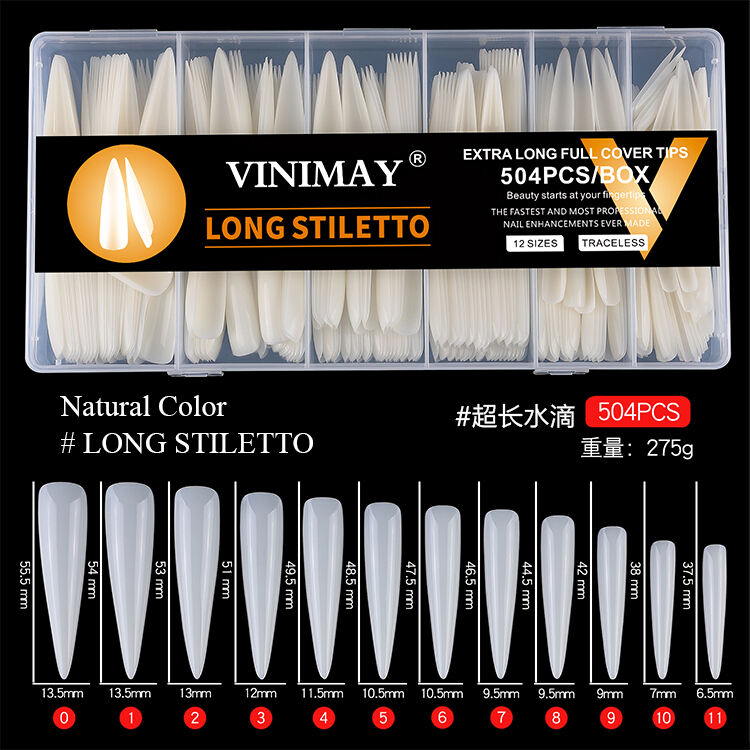 natural transparent color 504pcs extra long nails tips-59