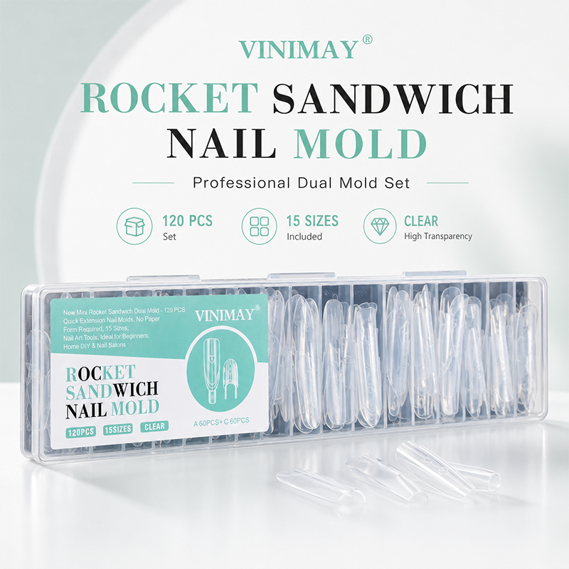 Nakładki do paznokci Vinimay Rocket Sandwich Dual Form – szybkie przedłużenie paznokci, narzędzia do manicure